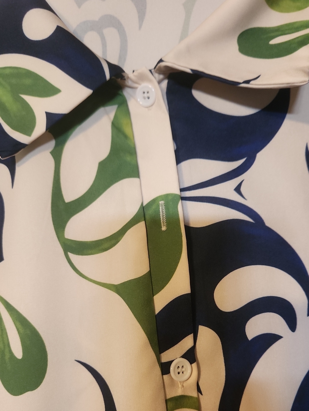Cream Mini Dress with Green & Navy Floral Print - Picture 2 of 5